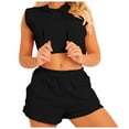 thumbnail image 1 of LOVZFMLL Workout Sets for Women Sleeveless Crop Hoodie Tank Top and Shorts Summer Casual Matching Sets Two Piece Sweatsuit for Gym Running Black S, 1 of 8
