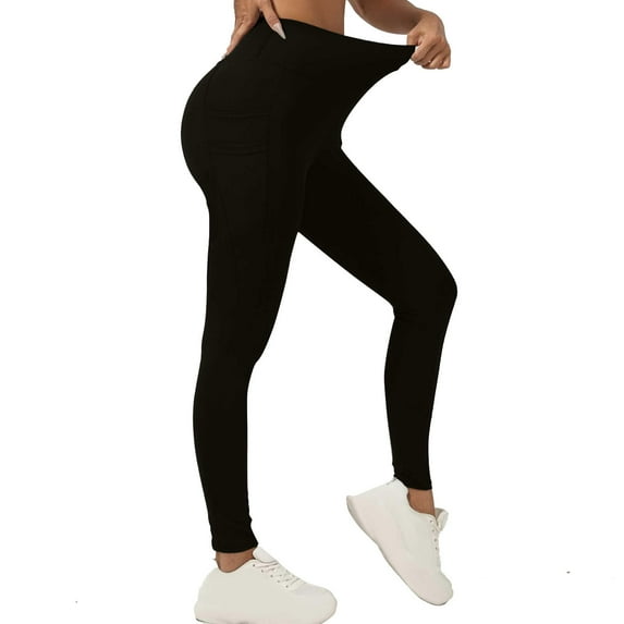 LOVZFMLL Yoga Leggings for Women High Waisted Butt Lifting Athletic Workout Pants for Gym Running Cycling with Four Pockets Black L