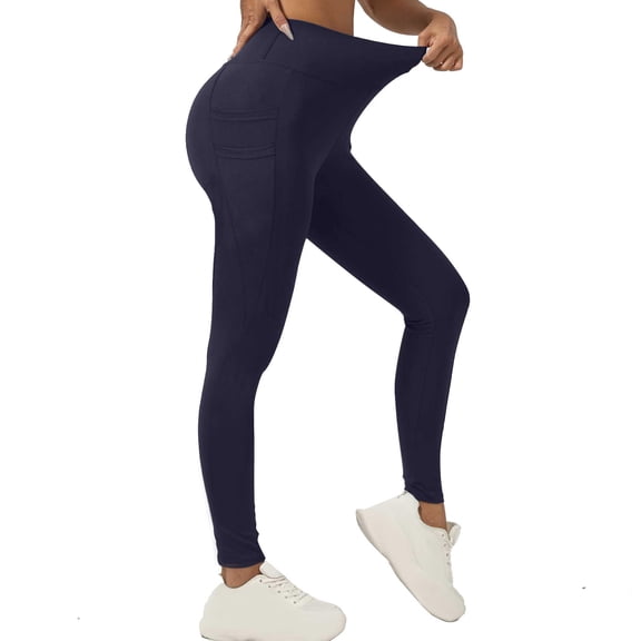 LOVZFMLL Yoga Leggings for Women High Waisted Butt Lifting Athletic Workout Pants for Gym Running Cycling with Four Pockets Navy XL