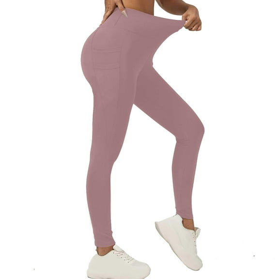 LOVZFMLL Yoga Leggings for Women High Waisted Butt Lifting Athletic Workout Pants for Gym Running Cycling with Four Pockets Pink M
