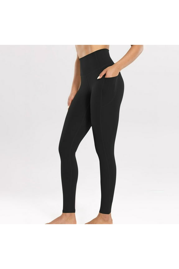 Yoga Leggings for Women High Waisted Butt Lifting Shapewear Tights with Side Pockets, Athletic Workout Ankle-Length Pants Black L