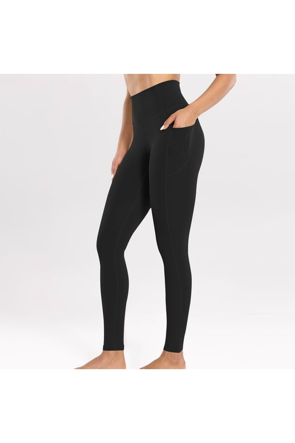 Yoga Leggings for Women High Waisted Butt Lifting Shapewear Tights with Side Pockets, Athletic Workout Ankle-Length Pants Black S