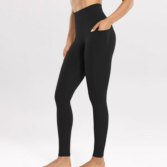 LOVZFMLL Yoga Leggings for Women High Waisted Butt Lifting Shapewear Tights with Side Pockets, Athletic Workout Ankle-Length Pants Black XL