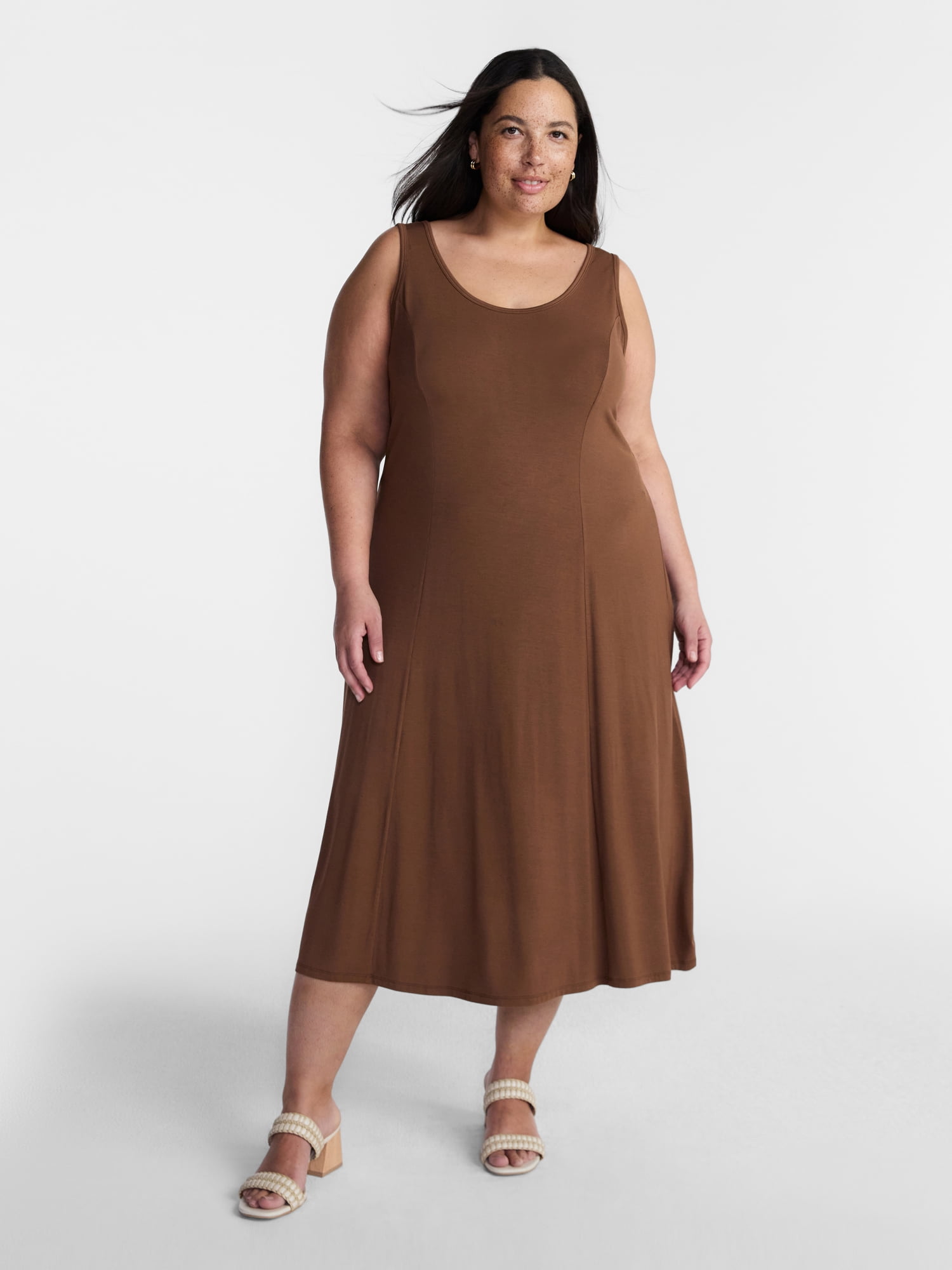 Terra & Sky Women’s Plus Low Scoop Neck Tank Dress, Sizes 0X-5X