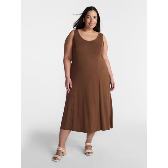 Terra & Sky Women’s Plus Low Scoop Neck Tank Dress, Sizes 0X-5X