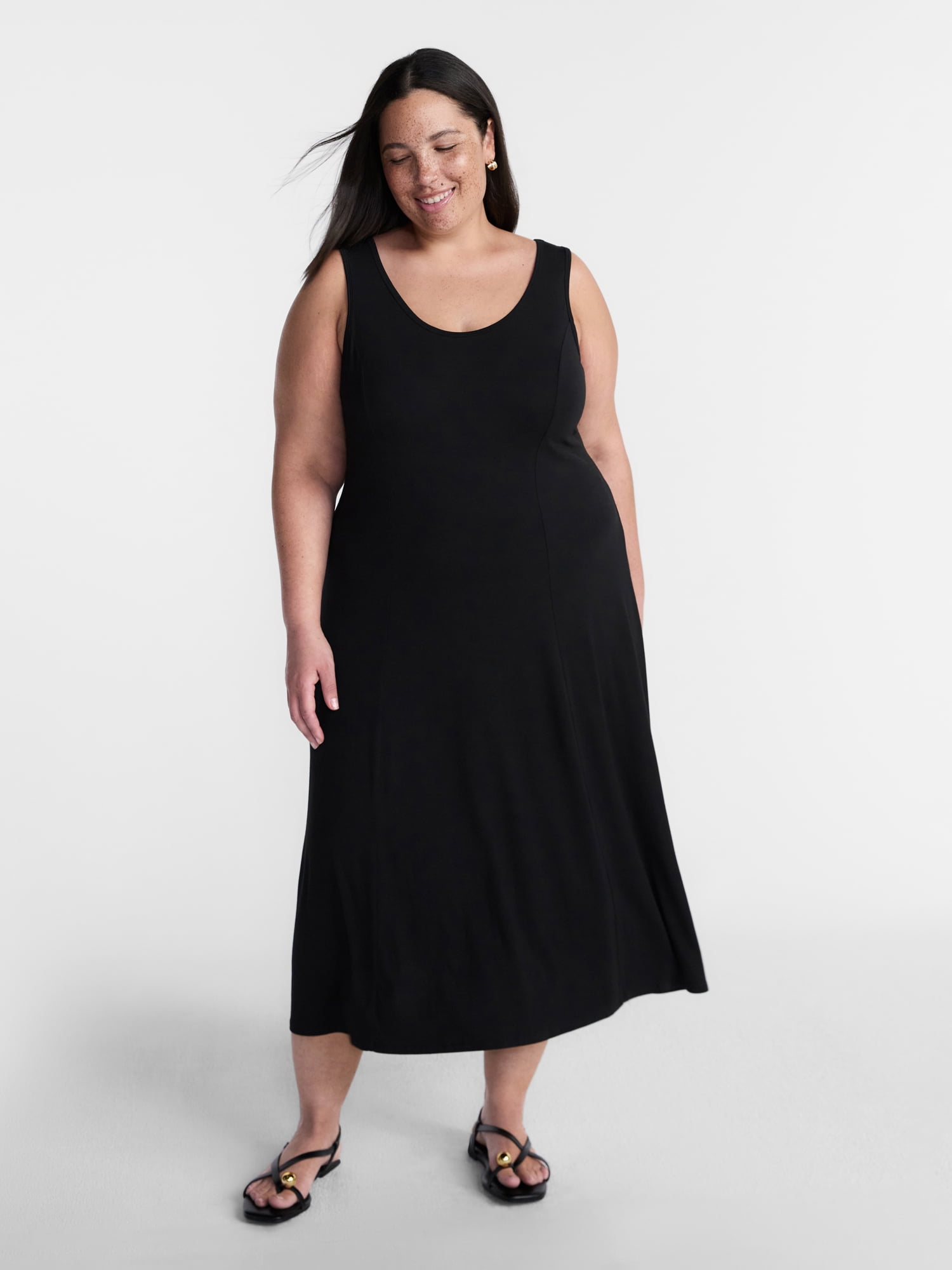 Terra & Sky Women’s Plus Low Scoop Neck Tank Dress, Sizes 0X-5X