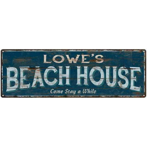 LOWE'S Beach House Blue Rustic Cabin Home Decor 6x18 Metal 206180026309