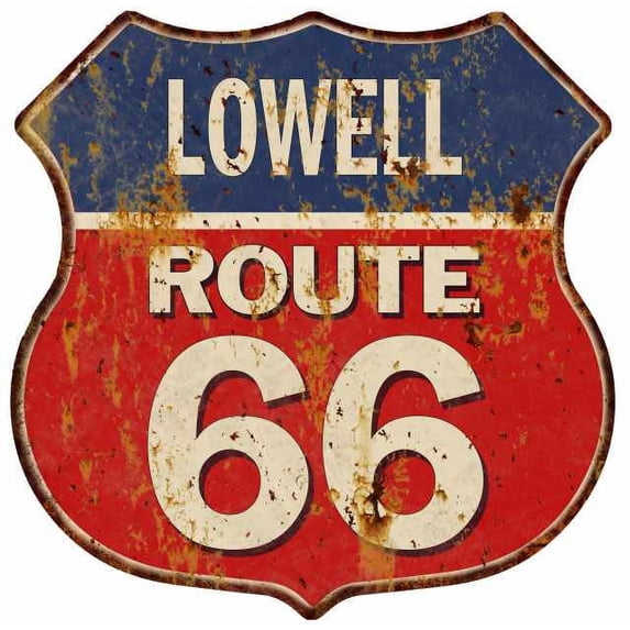LOWELL Route 66 Sign Shield Metal Gift Man Cave Red 211110005319