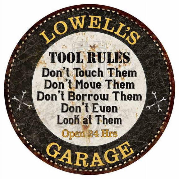 LOWELL'S Garage Rules 14" Round Metal Sign Garage Bar Wall Decor 100140013317
