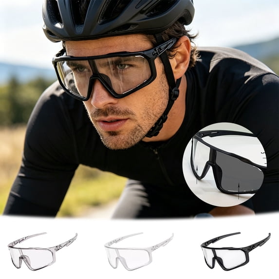 LOWLHOME 2026 New Photochromic Cycling Sunglasses,Bold Square Full Rim Sport Riding Glasses,Polarized Sports Sunglasses for Men Women,UV400 Protection Sun Glasses for Running Cycling Fishing()