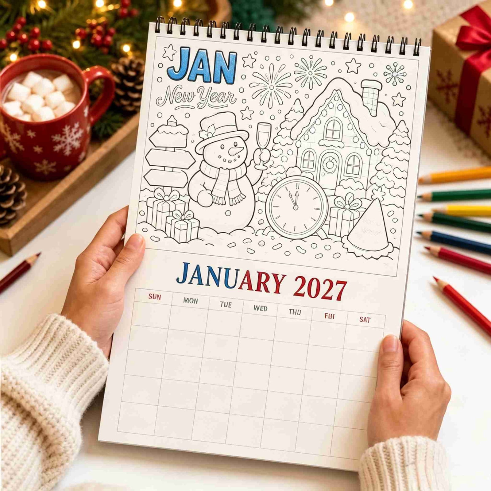 LOWLHOME 2027 Coloring Wall Calendar, 12 Month Monthly Hanging Calendar ...