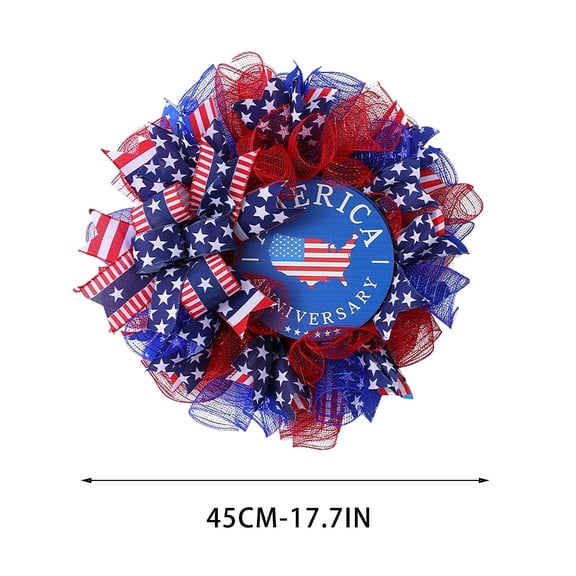 LOWLHOME 250th Anniversary Patriotic Wreath,4th of July Wreaths for Front Door with Map of the United States&Red White Blue Ribbon,Independence Day Patriotic Decorations(18In, 1Pcs)