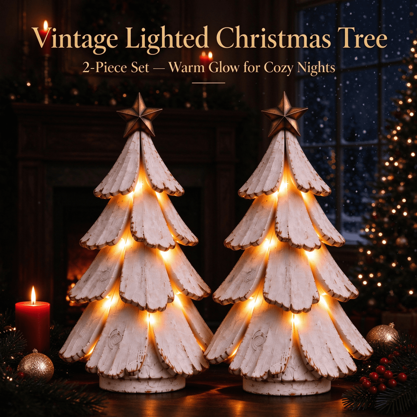 LOWLHOME 2pc Vintage Lighted Christmas Tree Figurine, Mini Tabletop ...