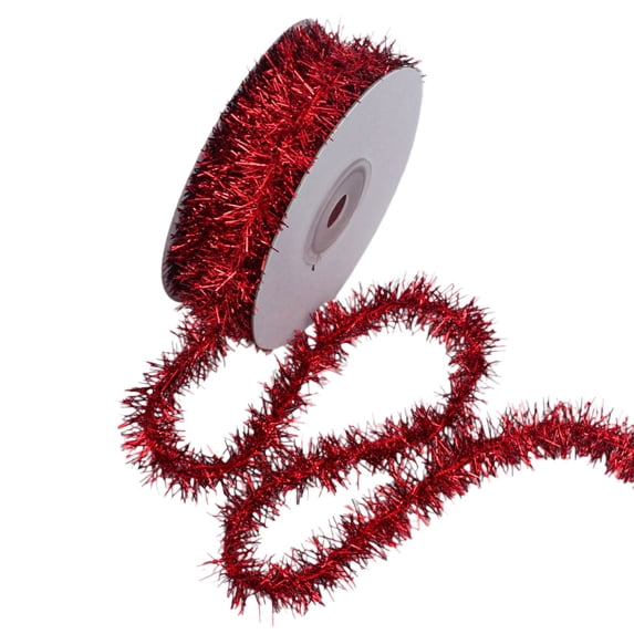 LOWLHOME 30ft Mini Tinsel Garland Christmas Glitter, Tinse Ribbon Assorted Color Metallic Garland, Thin Glitter Metallic Holiday Twist Tinsel Garland Decoration for Christmas Tree, Red