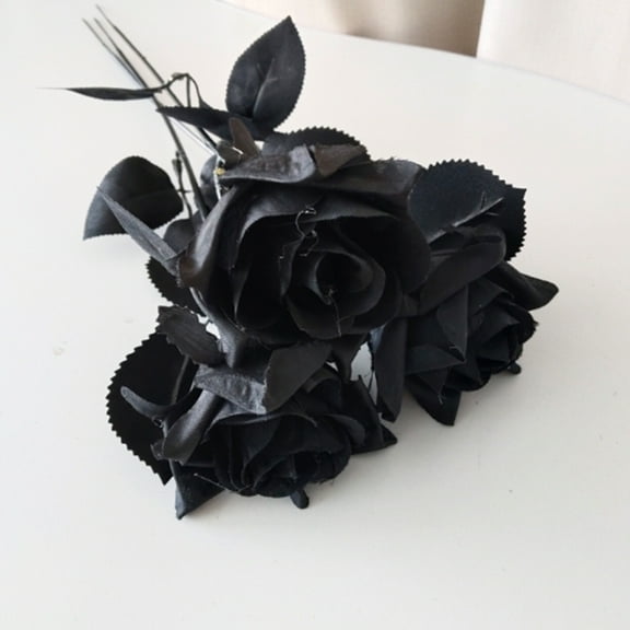 LOWLHOME 3PCS Halloween Artificial Flowers Black Roses,Gothic Stems Black Artificial Roses Flowers,Artificial Silk Flower Artificial Rose Suitable For Halloween(Black Halloween)