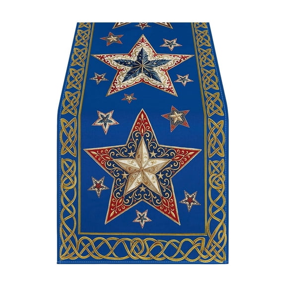 LOWLHOME 4th of July Patriotic Table Linen Set,ndependence Day Patriotic Table Linen Set Dining Table Home Decoration,Red White Blue Water-Resistant Tablecloth & Table Runner,Style E