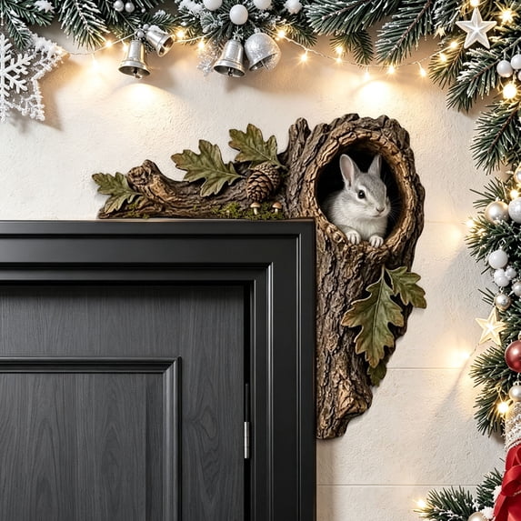 LOWLHOME Animals Tree Hollow Door Topper, Woodland Animal Door Frame Decoration, Textured Resin Tree Trunk Design, Whimsical Nature Accent For Entryways And Cozy Homes