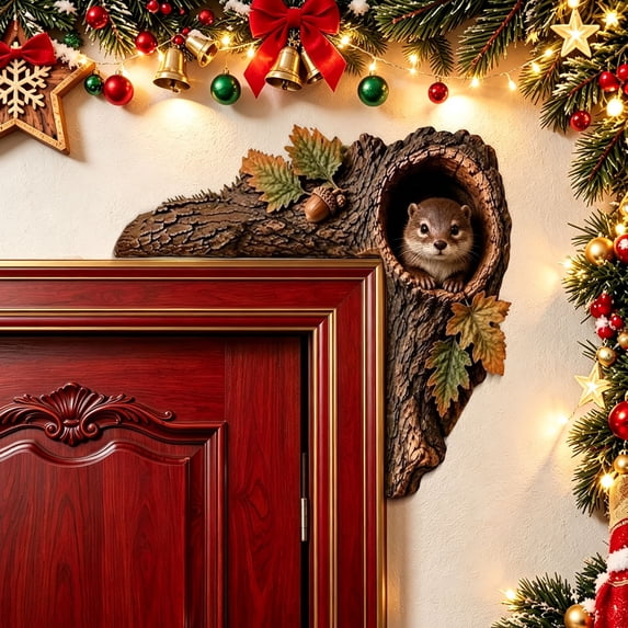 LOWLHOME Animals Tree Hollow Door Topper, Woodland Animal Door Frame Decoration, Textured Resin Tree Trunk Design, Whimsical Nature Accent For Entryways And Cozy Homes