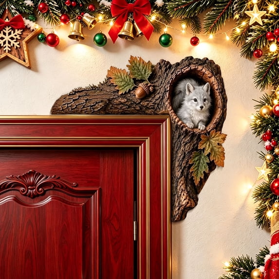 LOWLHOME Animals Tree Hollow Door Topper, Woodland Animal Door Frame Decoration, Textured Resin Tree Trunk Design, Whimsical Nature Accent For Entryways And Cozy Homes