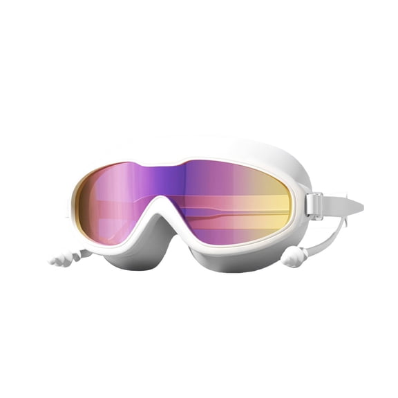 LOWLHOME Anti-Fog Anti-UV Wide View Swimming Goggles, High Definition Waterproof Mist Proof Wide Perspective Swimming Goggles, Ideal For Competitive Training Fitness Swimming(White)