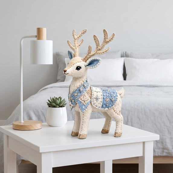 LOWLHOME Arctic Winter Guardians DIY Patchwork Kit, Polar Mythical Creature Stitching Assembly Bundle, Felt Animal Sewing Kit for Beginners, Craft Kit for Home Decor & Creative Gift (White Deer)