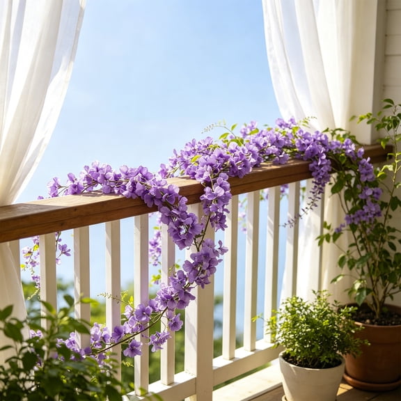 LOWLHOME Artificial Wisteria Flower String Hanging, 6.56ft Flower Wall Hanging Decoration, Home Garden Wall Ceiling Indoor Outdoor Decoration (Purple)
