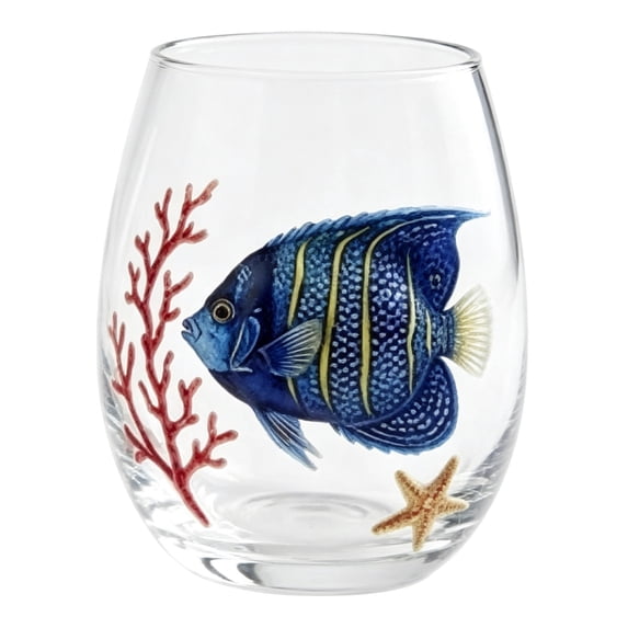 LOWLHOME Artisanal Blue Ringed Octopus Glass Cup, Sea Turtle Jellyfish Stingray Drinking Glassware, Beach Themed Decor Housewarming Gift, 3.5 in, 2D (Flounder )