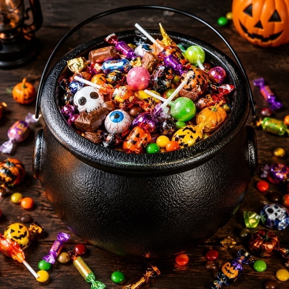 LOWLHOME Black Witch Cauldron Candy Bucket, Halloween Pot With Handle Plastic Cauldron Kettle, Halloween Party Candy And Decoration
