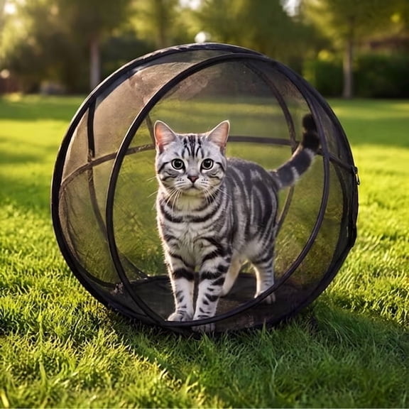 LOWLHOME Breathable Cat Exercise Sphere, Foldable Mesh Rolling Cat Playpen Ball with SelfLocking Zipper & Storage Pouch, Portable Indoor Outdoor Pet Enclosure for Yard Patio Lawn Travel