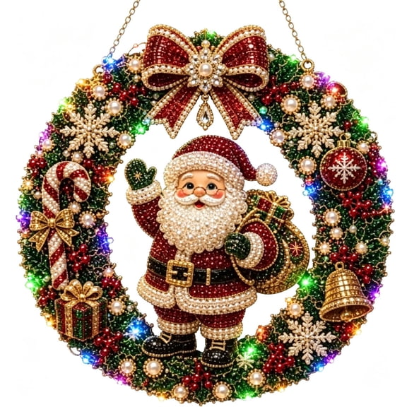 LOWLHOME Christmas DIY Pearl Light Wreath, Handmade Pearl Bead Wreath Kit with Colorful LED Lights, Relaxing Holiday Craft for Adults Beginners, Door Wall Window Decor Gift