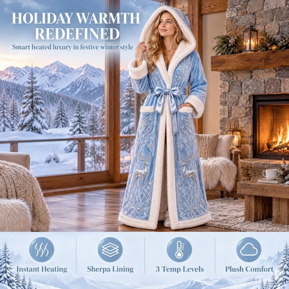 LOWLHOME Christmas Heated Robe for Women, Adjustable Temperature Wearable Heated Blanket, Soft Warm Flannel Fabric for Home Lounging and Winter Comfort