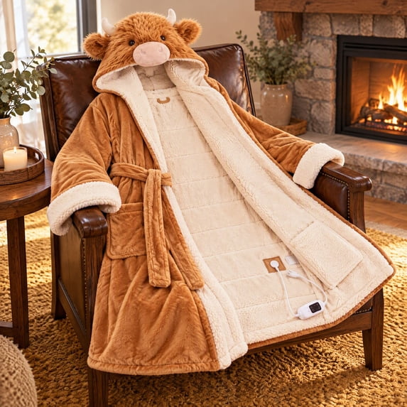 LOWLHOME Christmas Heated Robe for Women, Adjustable Temperature Wearable Heated Blanket, Soft Warm Flannel Fabric for Home Lounging and Winter Comfort