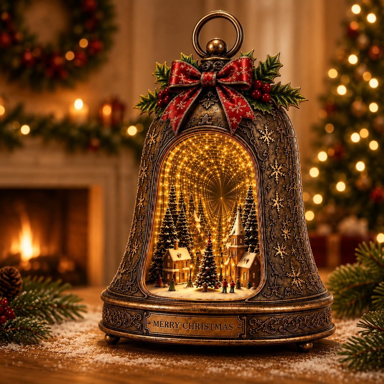 LOWLHOME Christmas Village Infinity Bell, Lighted 3D Christmas Village ...