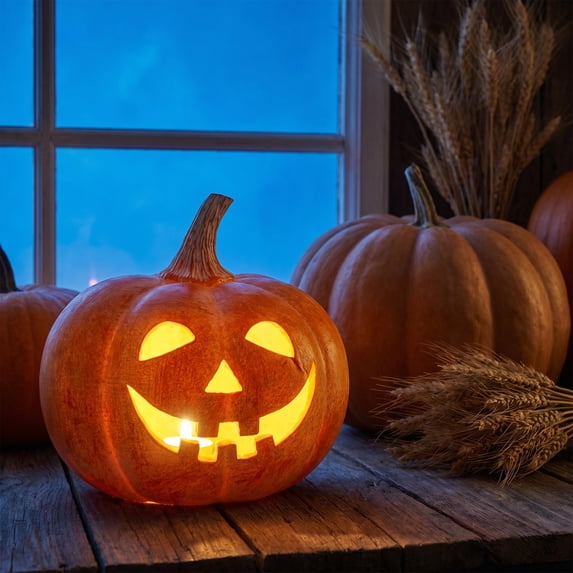 LOWLHOME Classic Smiling Face Pumpkin Lights, Halloween LED Light Up Pumpkin Decor, Holiday Party & Seasonal Accent, Yellow, 1 Count, 7.6*7.2 in