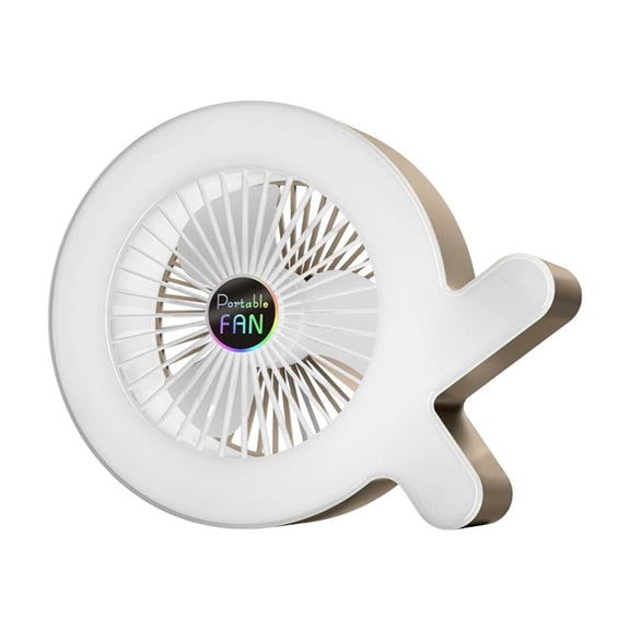 LOWLHOME Desktop Charging Fan With Colorful Marquee Light Table Fan For Home And Dormitory ,Multicolored Scrolling Light Display Use USB Fan Circulating Fan Night Light Fan,White or Green（1pcs）