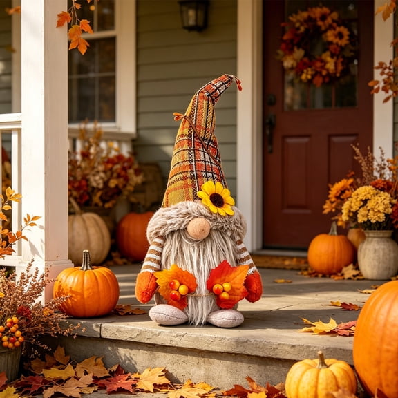 LOWLHOME Fall Gnome Autumn Gnomes Plush, Sunflower Hat 13" Handmade Nordic Swedish Gnome, Fallt Thanksgiving Faceless Doll Decor Cute Gnome,Thanksgiving Hallowmas Tabletop Decor (2 Maple)