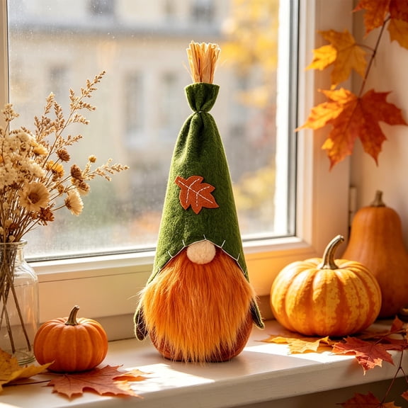 LOWLHOME Fall Scarecrow Doll Decor, Sunflower Stripe Fall Gnome Tabletop Decor, Cute Scarecrow FigurineRusticTabletop Ornament, Soft Stuffed Decoration For Thanksgiving Hallowmas Indoor (Green )
