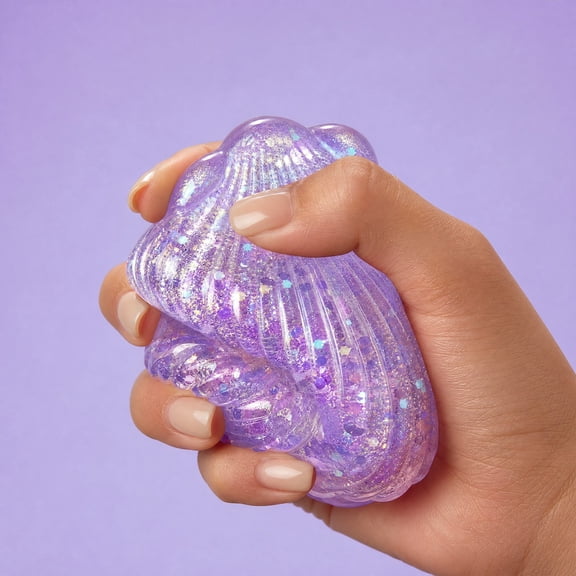 LOWLHOME Glitter Seashell Shaped Slow Rebound Hand Pinch Accessory, Soft Silicone Sensory Stress Relief Decompression Aid For Adults,Portable Pocket Hand Relax Item,Purple