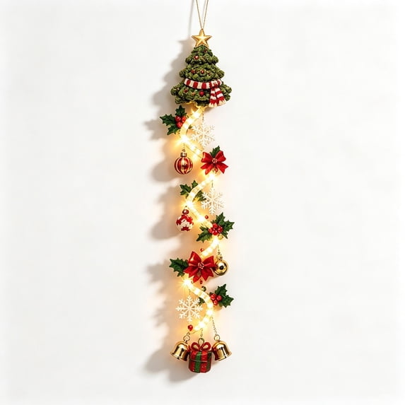 LOWLHOME Glowing Christmas Door Hanger, Warm LED Lighted Holiday Door Decor with Festive Christmas Design, Cloth Hanging Decoration for Front Door Entryway Porch and Wall, 47.2 in