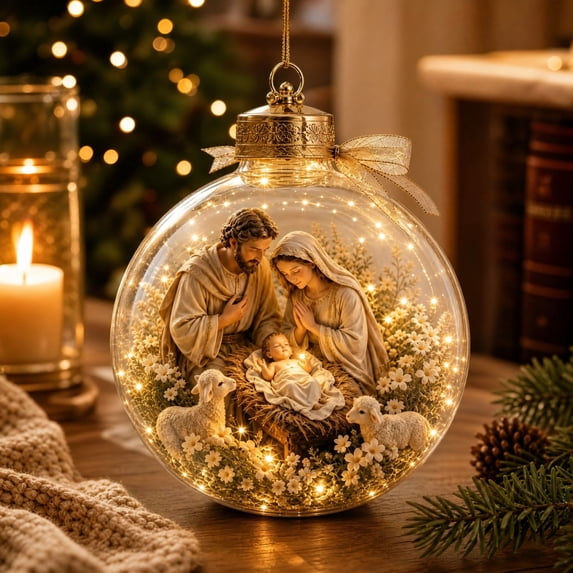 LOWLHOME Glowing Christmas Story Ornament, Hanging Keepsake Decor, Light-Up Mini Holiday Scene with Warm LED Light, Festive Keepsake Gift for Home Christmas Party Decoration