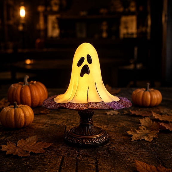 LOWLHOME Halloween Ghost Table Lamp, The Lamp With Expressive Ghost Shape Faces Lampshade, With Base Gothic Halloween Decor Lamp, For Home Mantel Tabletop