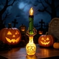 thumbnail image 1 of LOWLHOME Halloween Skull-Shaped Holder Candle, Battery Operated Skeleton Hand Candlestick Lamp, Spooky House Party Indoor Home Decor, Green, 1 Count, 8.6 in, 1 of 4