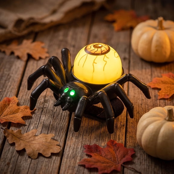 LOWLHOME Halloween Spider Eyeball Tea Lights, Spooky Spider Red Eyeballs Shaped LED Decor, Lights Battery Operated for Halloween PartyTable Home Spooky Decor, Yellow, 1 Count