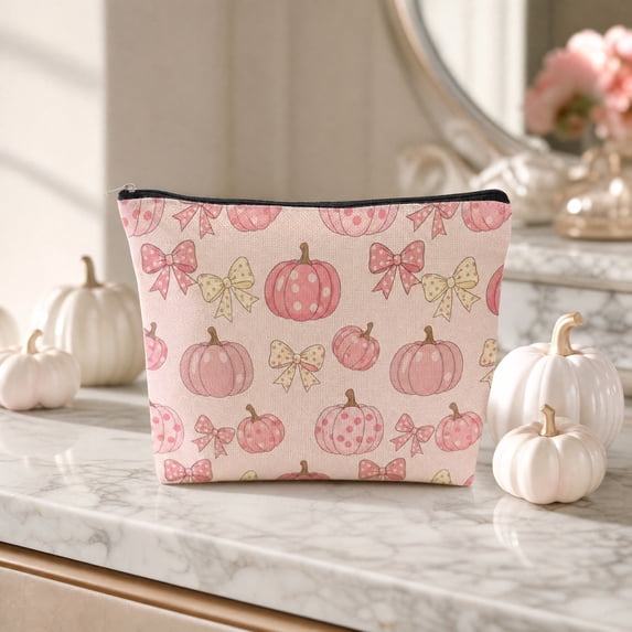 LOWLHOME Halloween Zipper Cosmetic Bag, Multi Patterns Spooky Makeup Pouch, Reusable Canvas Travel Storage Bag For Makeup Toiletries Small Accessories, 9.8*6.7 in, 1 Pack