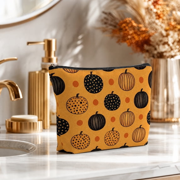 LOWLHOME Halloween Zipper Cosmetic Bag, Multi Patterns Spooky Makeup Pouch, Reusable Canvas Travel Storage Bag For Makeup Toiletries Small Accessories, 9.8*6.7 in, 1 Pack