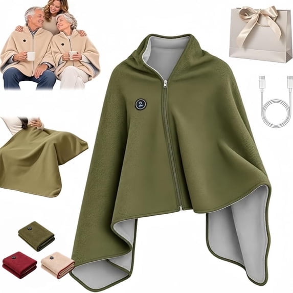 LOWLHOME Heated Shawl Wraps for Women, Rechargeable Cordless Heated Blanket Shawl with 8 Heating Zones & 3 Heating Levels, Wearable Electric Poncho Wrap with Zipper for Home Office Travel