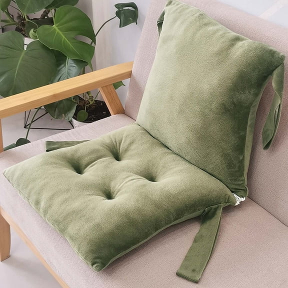 LOWLHOME Integrated Seat Cushion with Backrest,Detachable Rectangular Chair Pad,Soft High-Elastic Chair Cushion with Anti-Slip Ties,Memory Foam Seat Cushion,31.5*15.7in,Green
