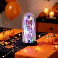 thumbnail image 1 of LOWLHOME Light Up Ghost in Glass Cloche, Halloween Cute Ghost with Light Decorations, Cute Spooky Ghost Decor for Tabletop Mantel Display, 8.7*4.3 in, 1 Count, Purple Skeleton, 1 of 5