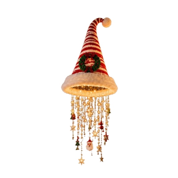 LOWLHOME Lighted Santa Hat Hanging Chandelier, Red Christmas Glowing Hat Lantern with LED Warm Glow and Crystal Beads, Holiday Ceiling Decor for Home, Porch, and Party, 14.96 in