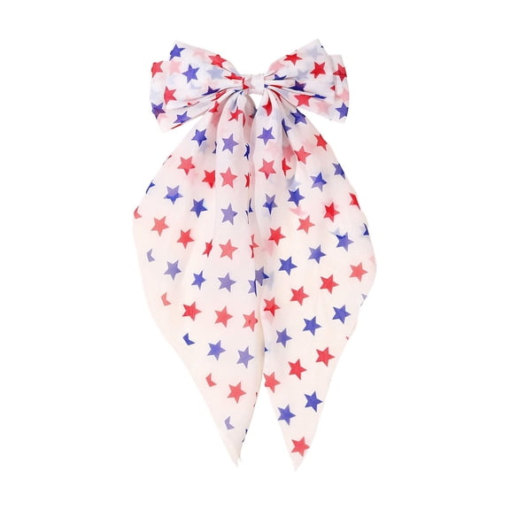 LOWLHOME Independence Day Hair Clips,4th of July Hair Accessories Red White Blue Star Design Hair Bow Clips,Long Tail Bow Hair Barrettes Fourth of July Patriotic Hair Decorations,11.8*6.3in,B